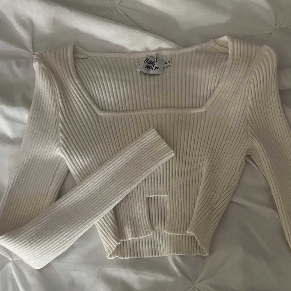 Princess Polly Ribbed Square-Neck Cropped Sweater - Cream